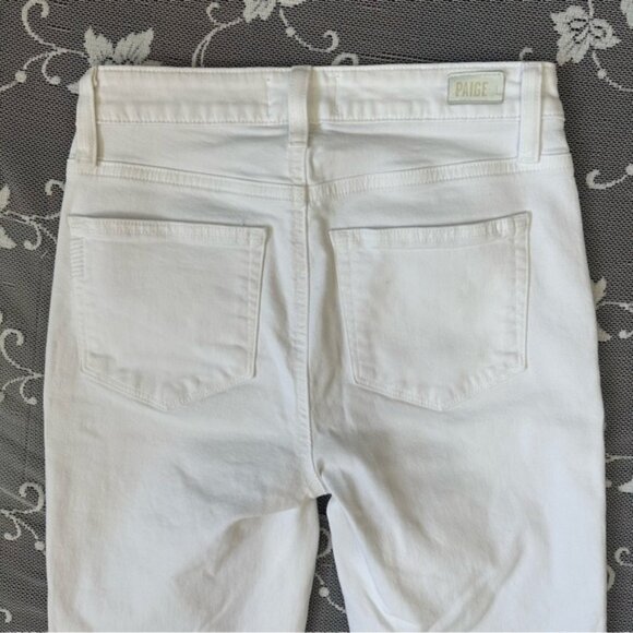 Paige The Cindy Crop High Rise Straight Leg Jean Raw Hem in White Sz 27 - Picture 5 of 13